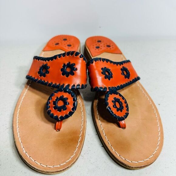 Jack Rogers Flat Orange UVA Leather Palm Beach Navajo Hampton Sandals Womens 8 - Picture 3 of 6